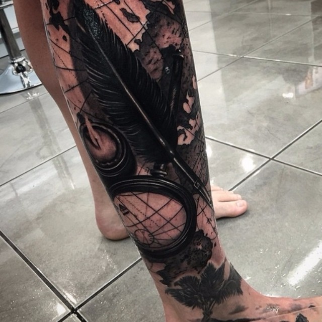 Travel Map Tattoo on Leg