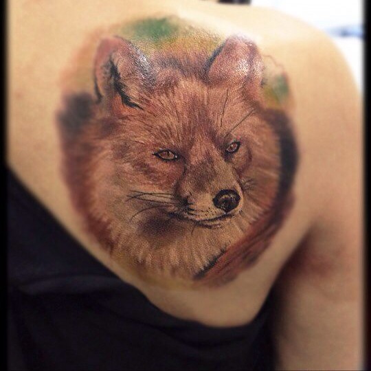 Watercolor Realistic Fox Tattoo