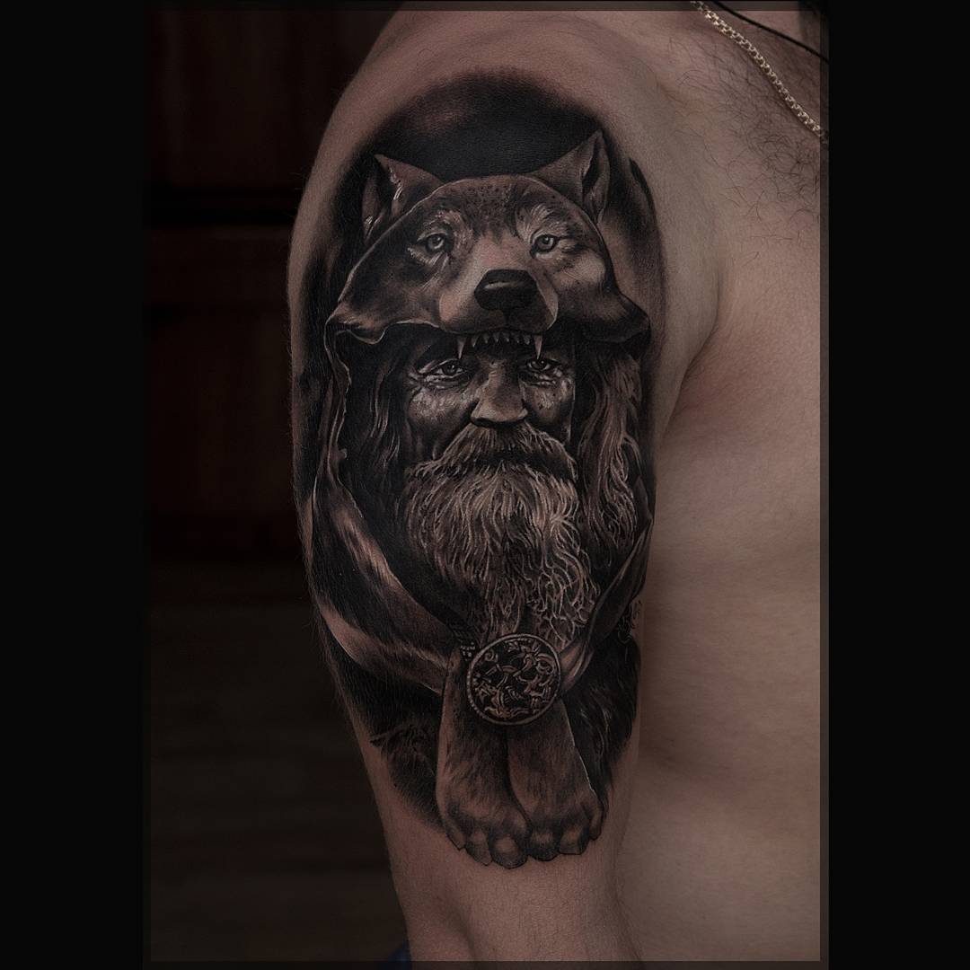Wolf Druid Tattoo on Shoulder