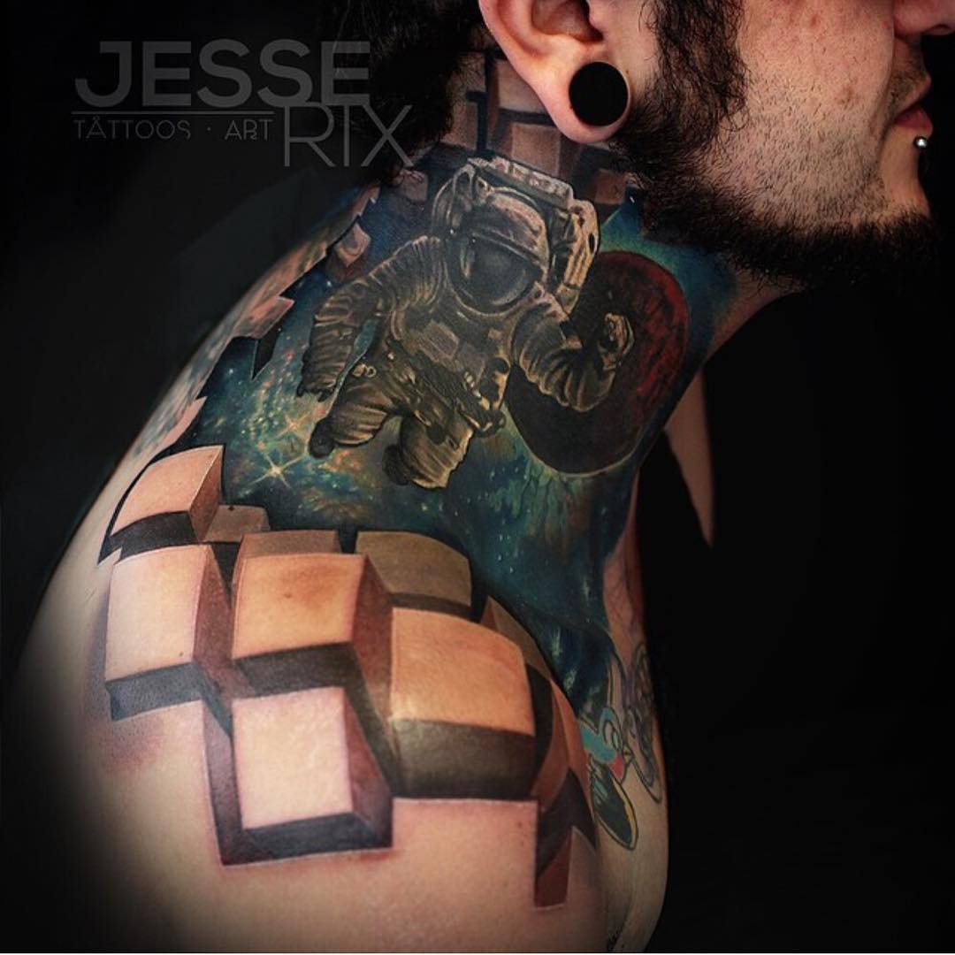 3D Space Tattoo on Neck
