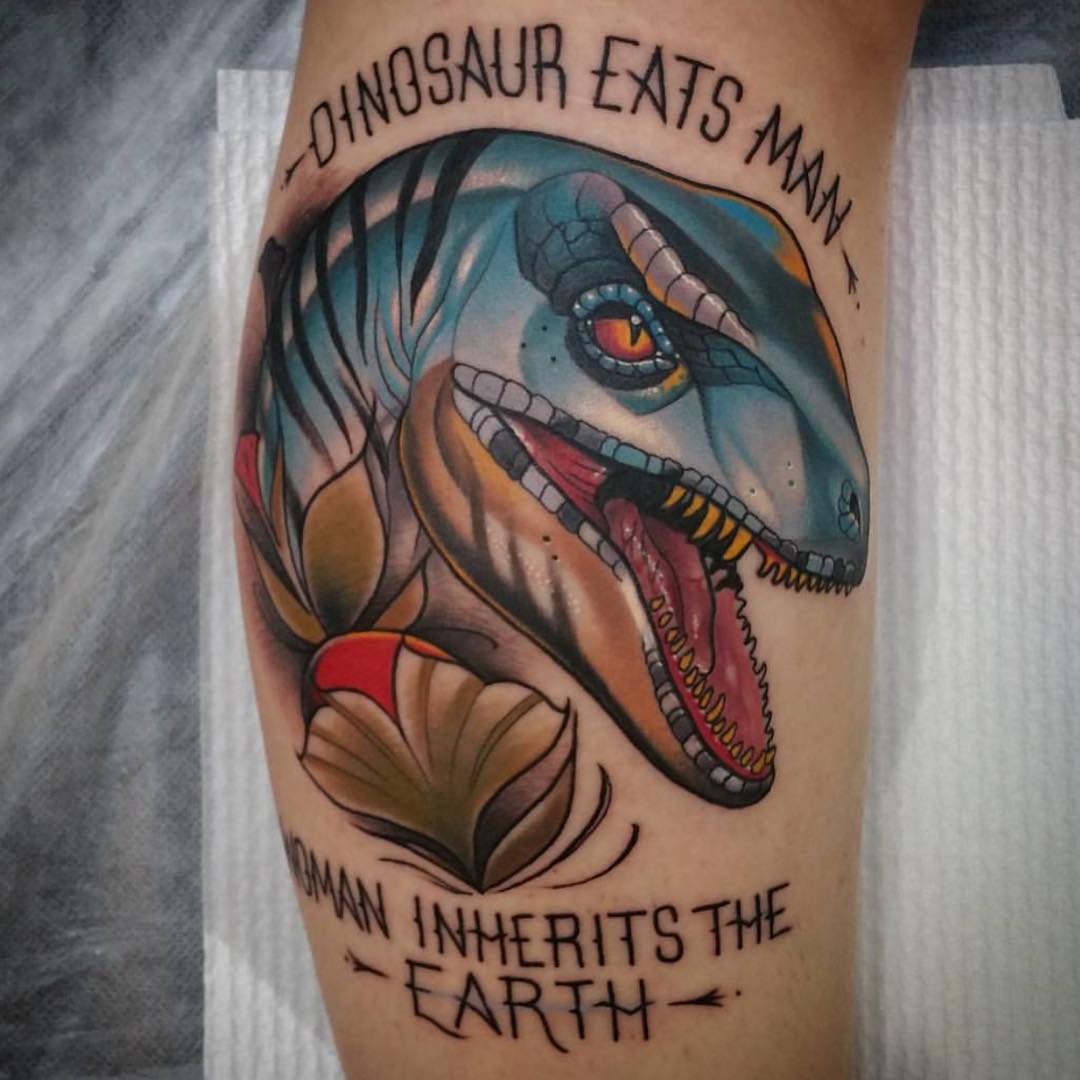 Dinosaur Tattoo on Calf