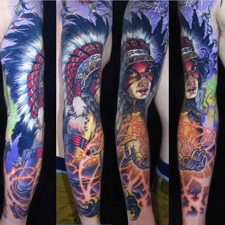 Indian Shaman Girl Tattoo Sleeve