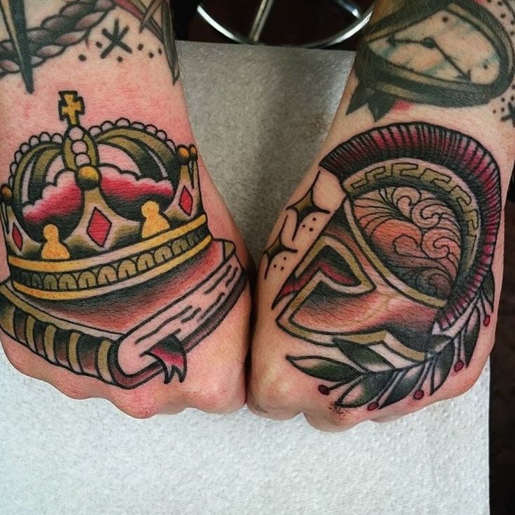 King and Warrior Tattoos on Hands