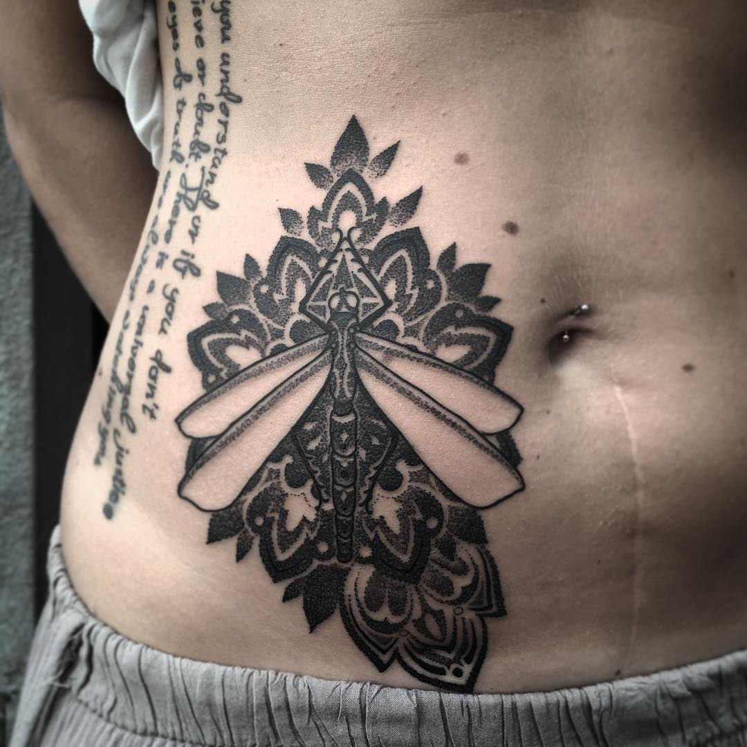 Stomach Dragonfly Tattoo