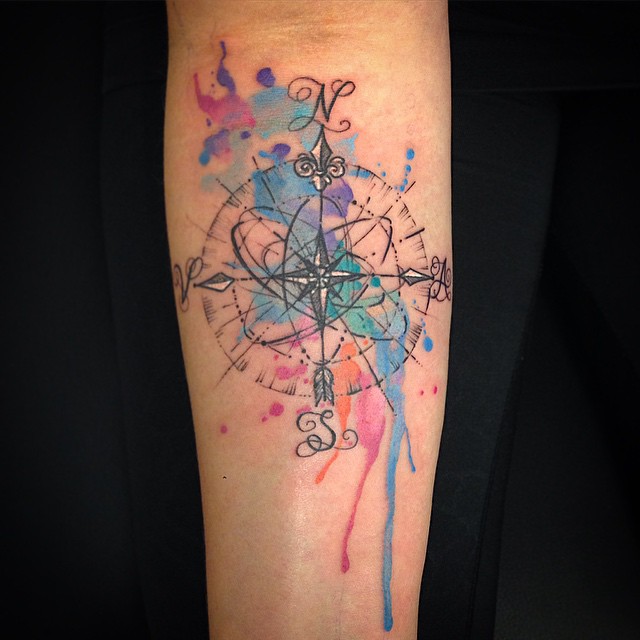Watercolor Sides of World Tattoo on Arm