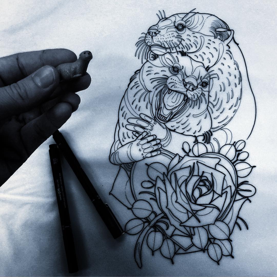 Couple Otters Tattoo Design