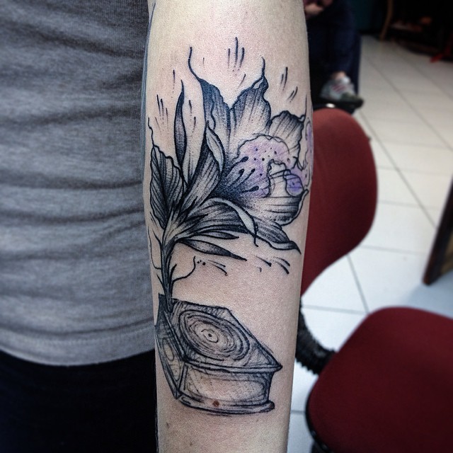 Gramophone Flower Tattoo