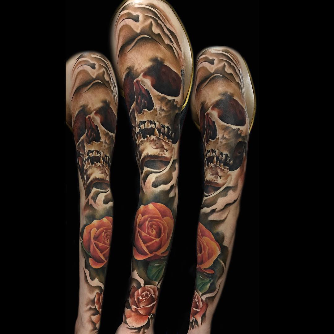 Skull and Roses Tattoo Sleeve