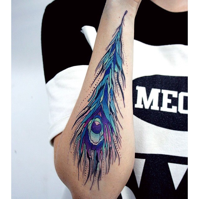 Peacock Feather Tattoo on Arm