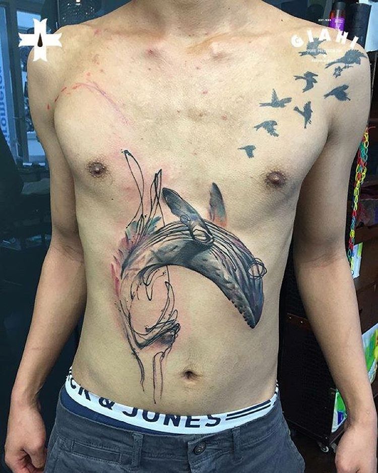 Whale Tattoo on Stomach