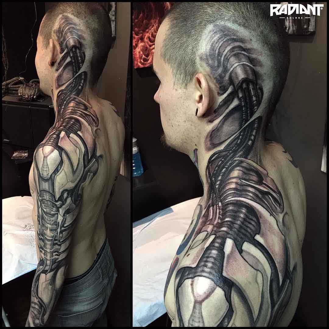 head to shoulder sleeve Biomechanical Tattoo