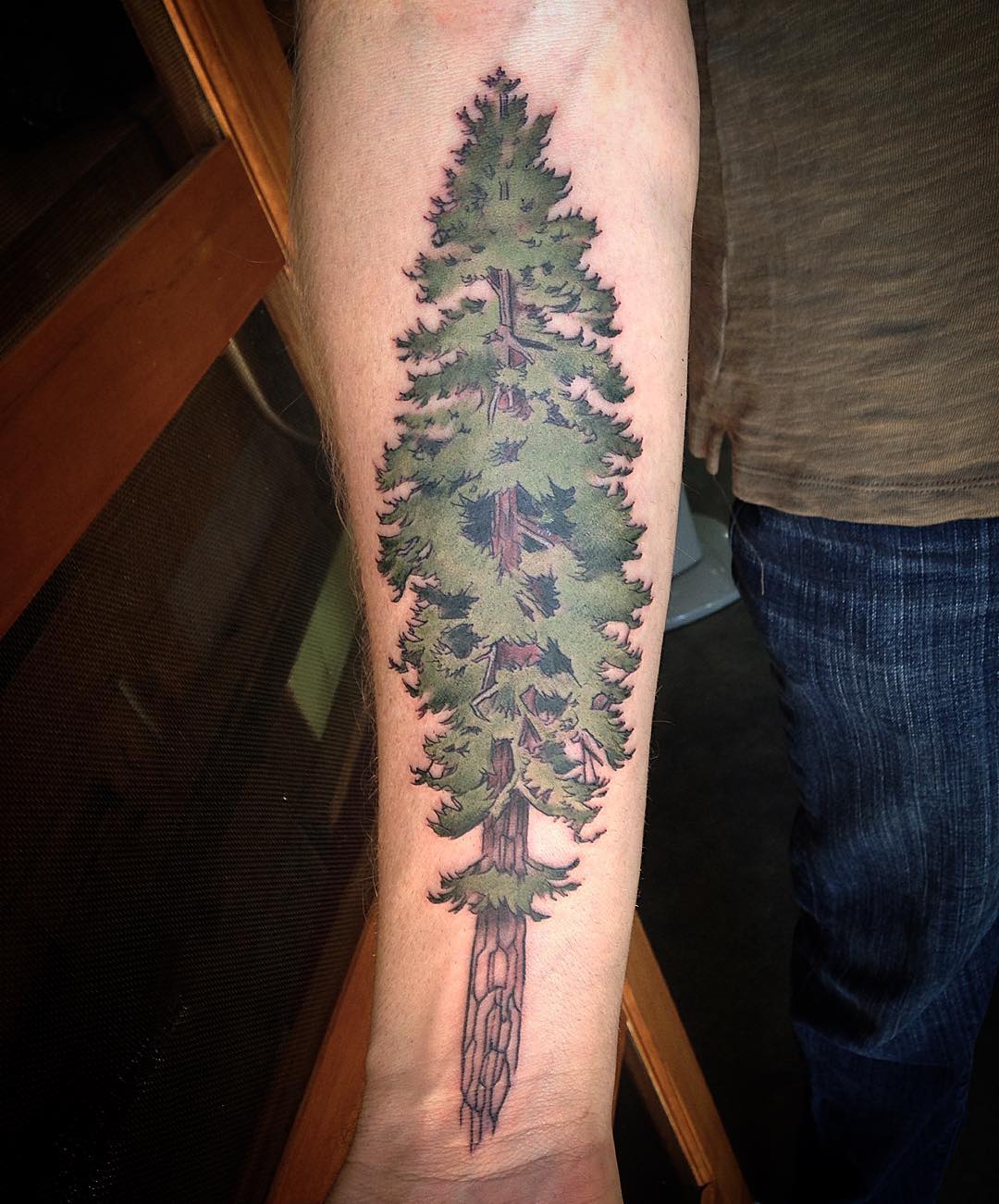 great Evergreen Tattoo on arm