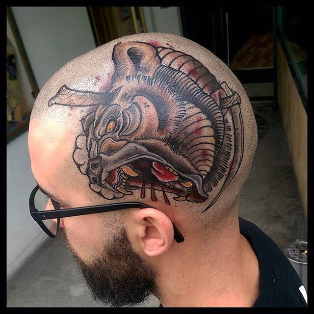 cool bear tattoo on head
