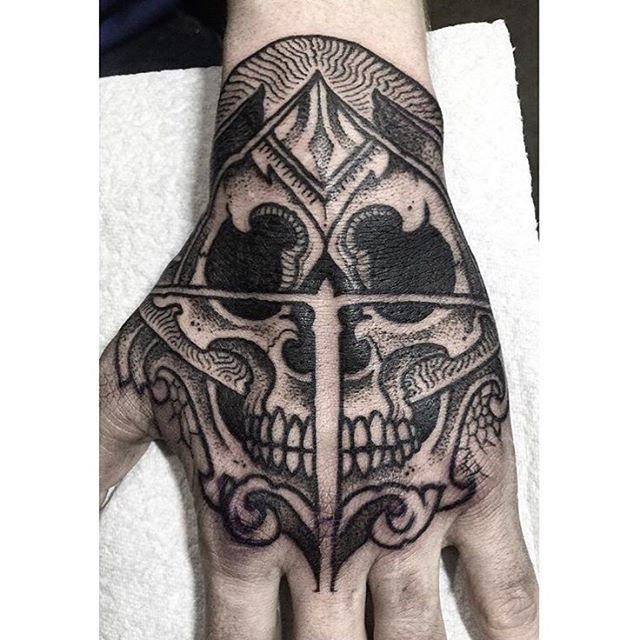 a skull tattoo on hand