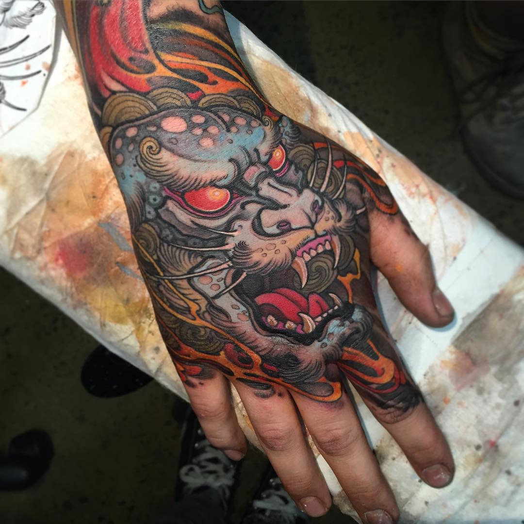 demon japanese tattoo on hand