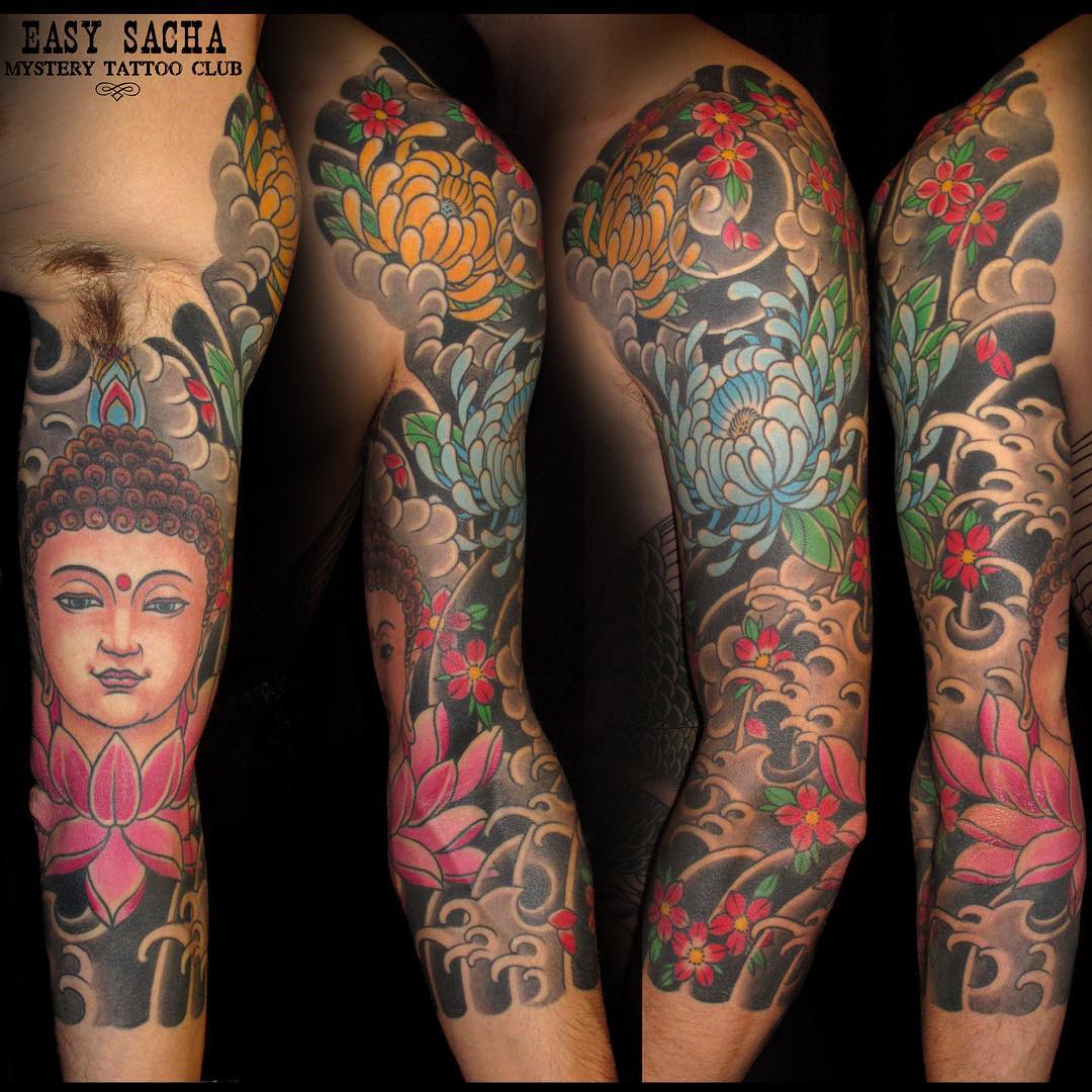 Lotus Buddha Tattoo Sleeve