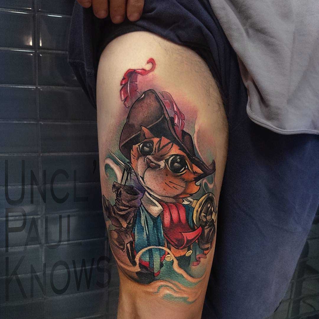 Puss in Boots Tattoo on thigh