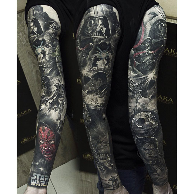 Full sleeve star wars tattoo