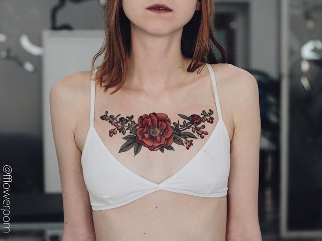 flower tattoo for girl on chest