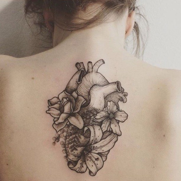 back flower heart tattoo
