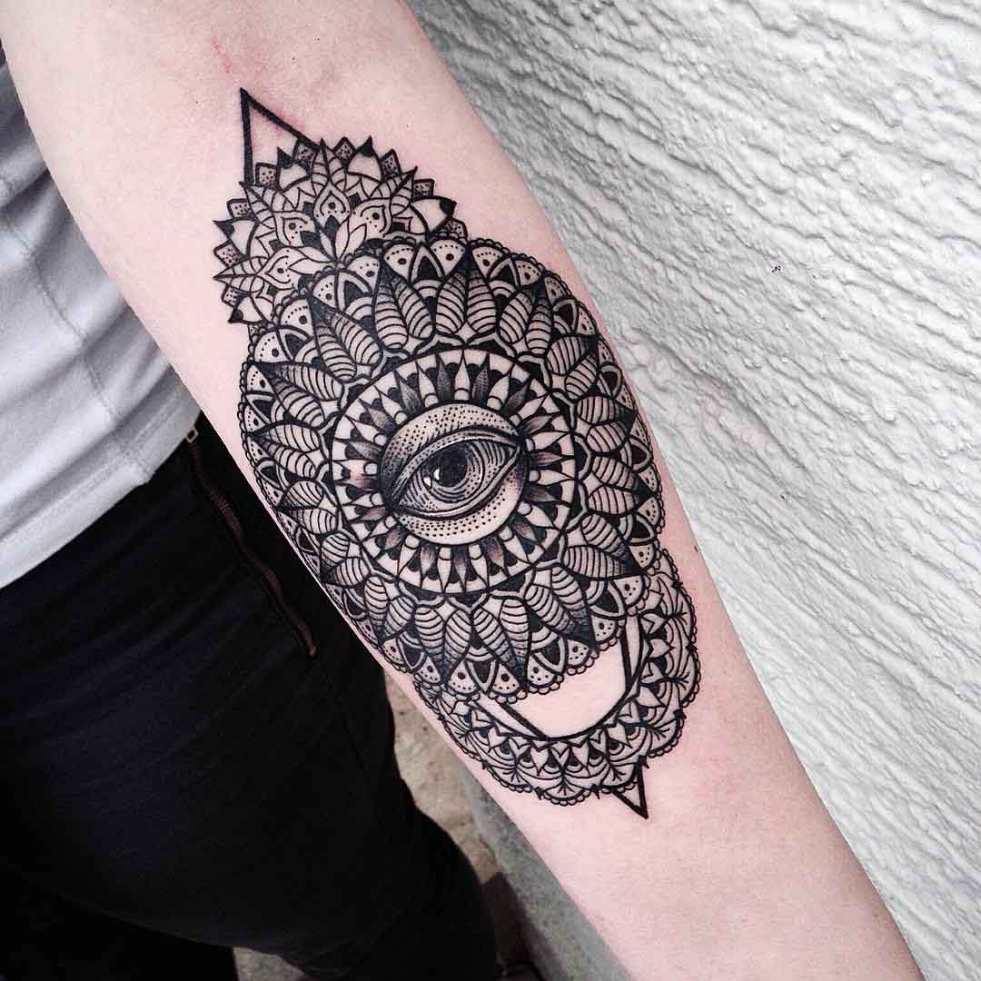 forearm mandala tattoo with eye