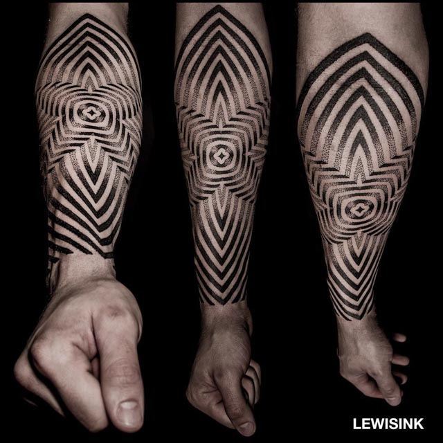 forearm tattoo sleeve optical illusion
