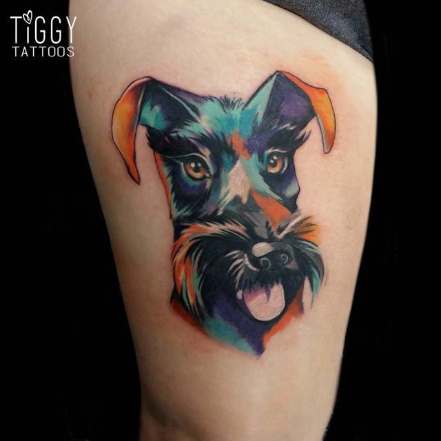 dog face tattoo watercolor