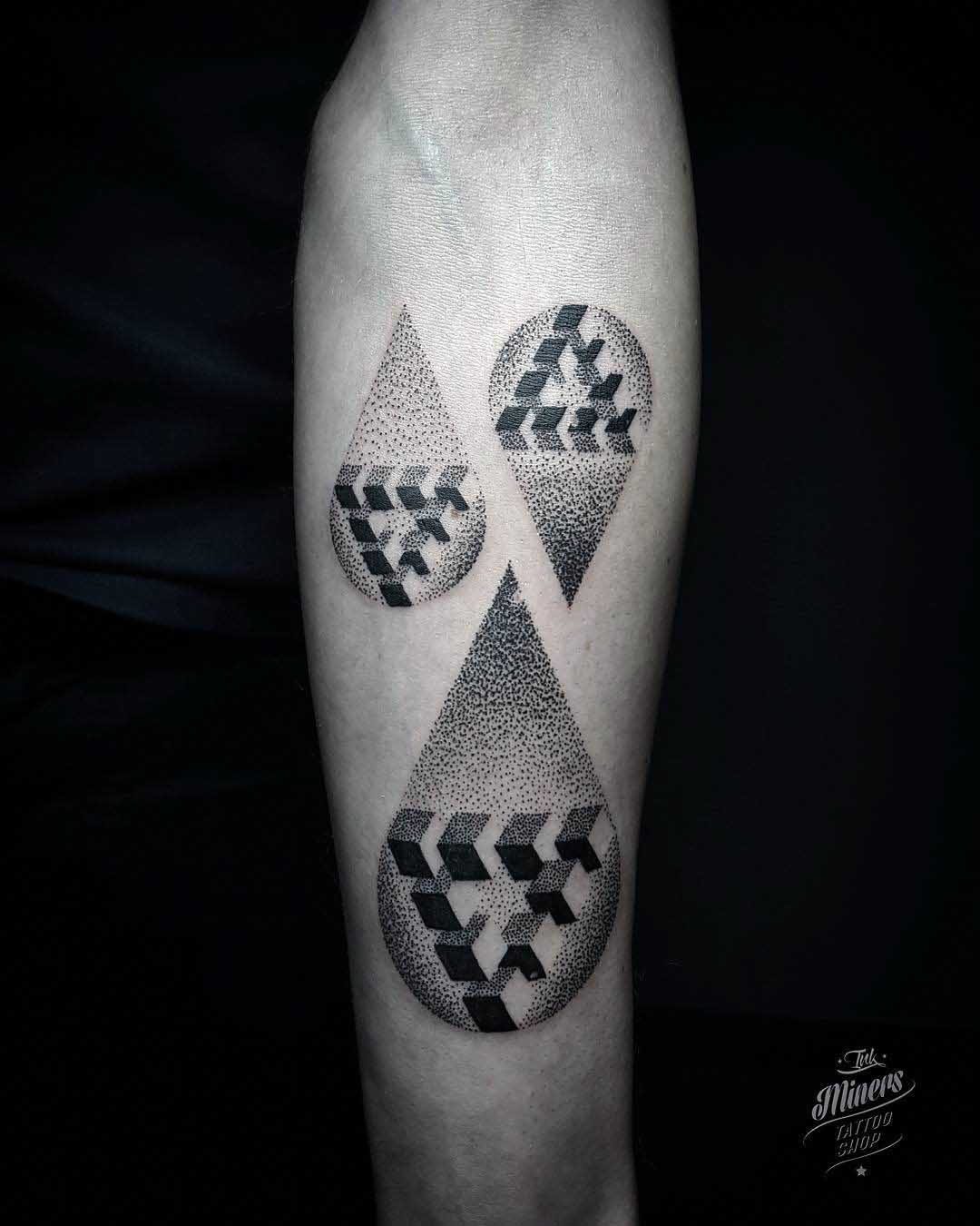 endless geometry drop tattoos on forearm