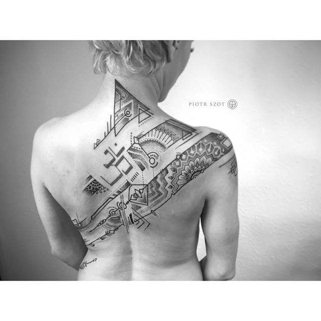 back dotwork abstract tattoo
