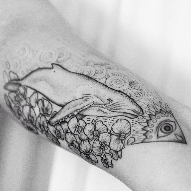 flowers tattoo and whale