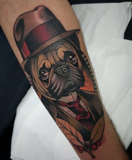 neo-traditional tattoo pug