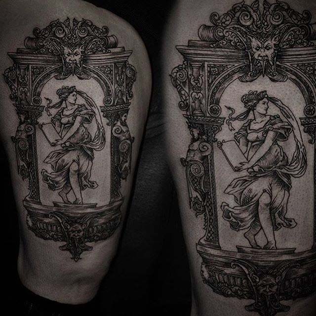 baroque frame tattoo girl