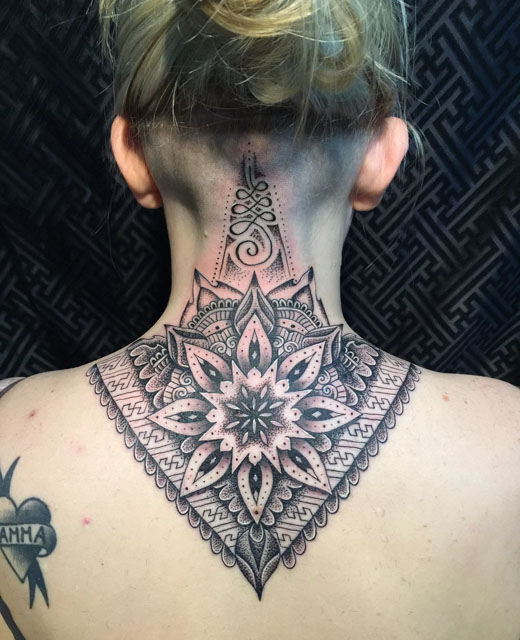 mandala back neck tattoo