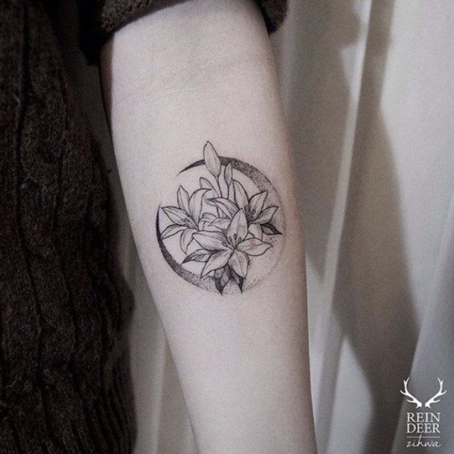 flowers tattoo moon