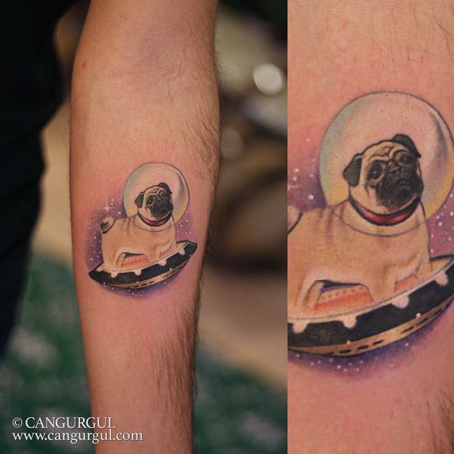 space pug tattoo new school