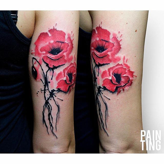 red poppy tattoo flowers watercolor