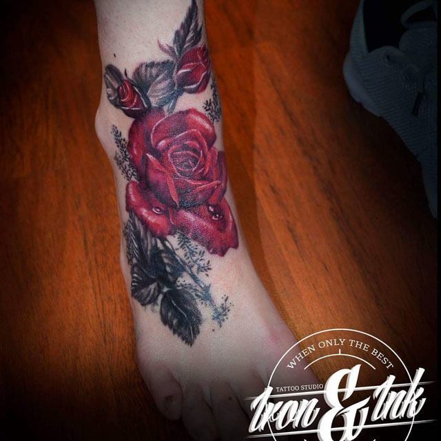 foot tattoo roses