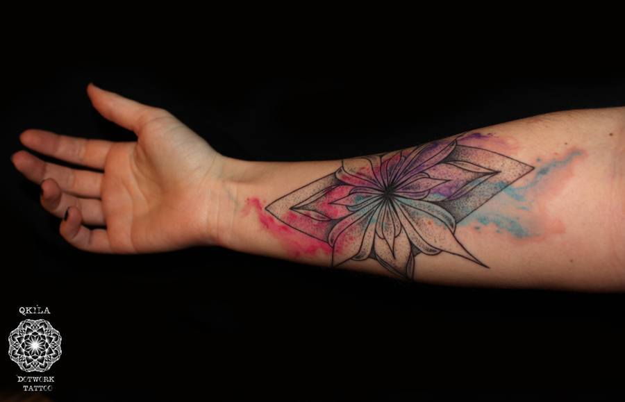 mandala dotwork watercolor tattoo