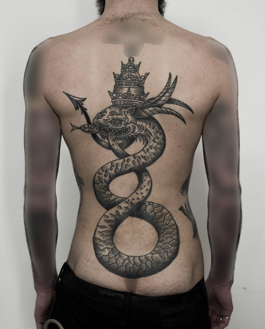 snake tattoo on back infinity