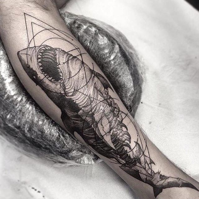 spoiled shark tattoo on arm