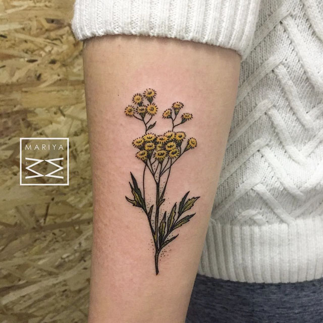 arm tansies flowers tattoo