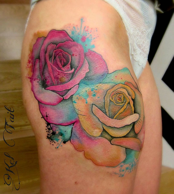 hip roses tattoo watercolor
