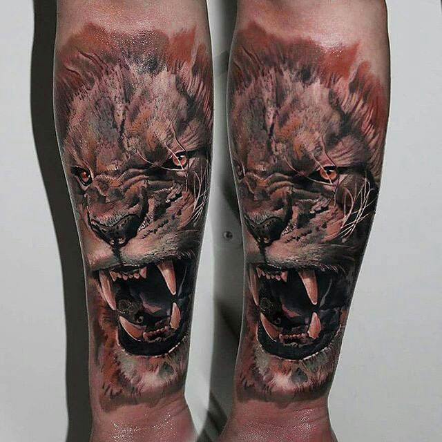 real angry tattoo lion