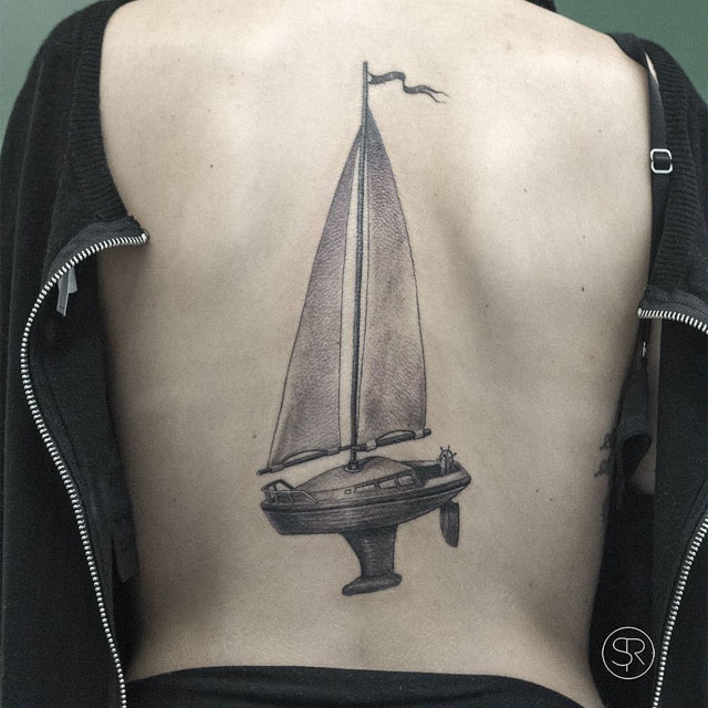 boat tattoo on back