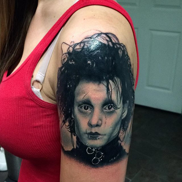 Shoulder Edward Scissorhands Tattoo portrait