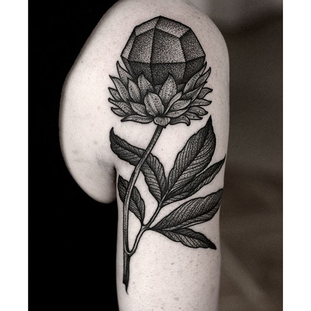 dotwork flower tattoo gem