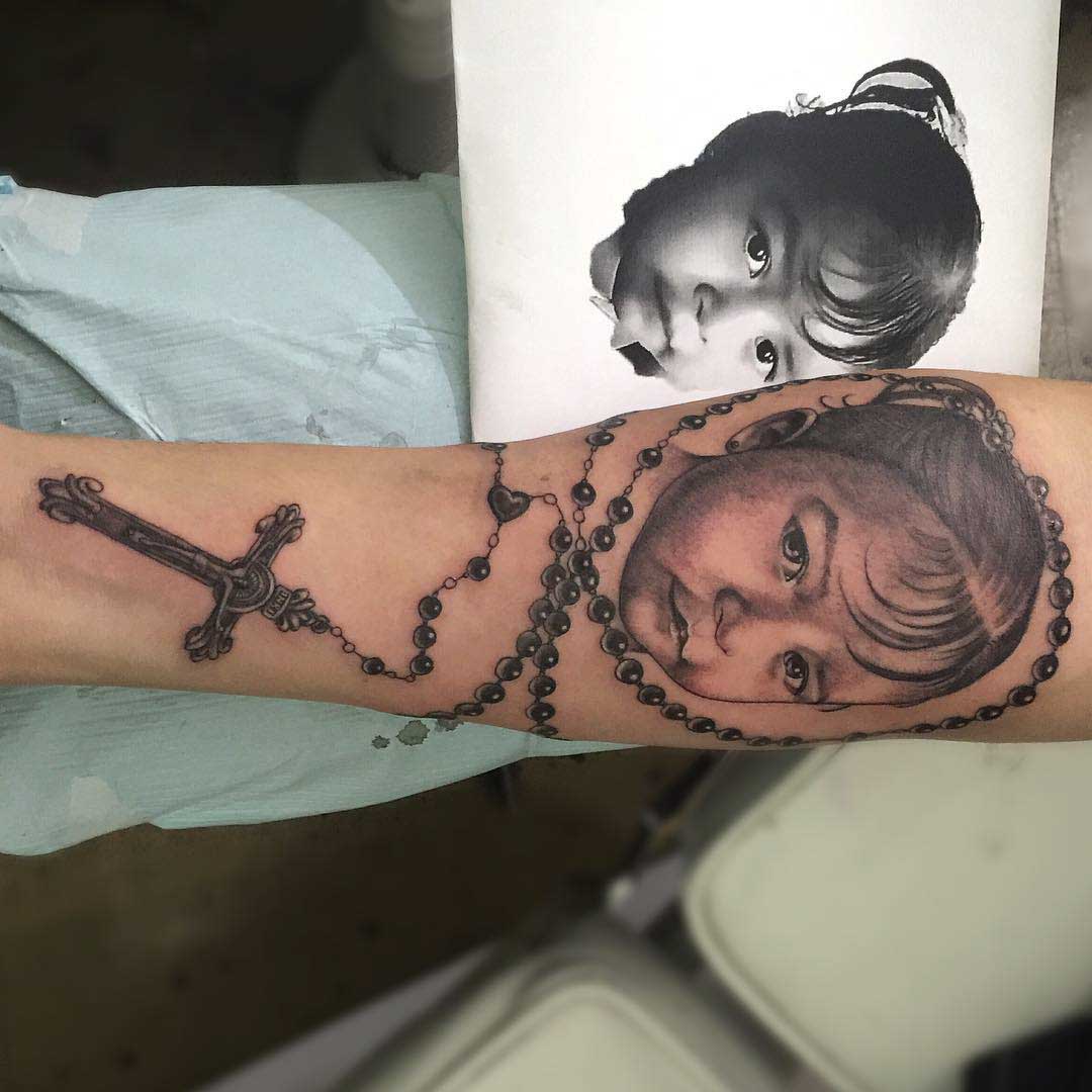 rosary kid portrait tattoo