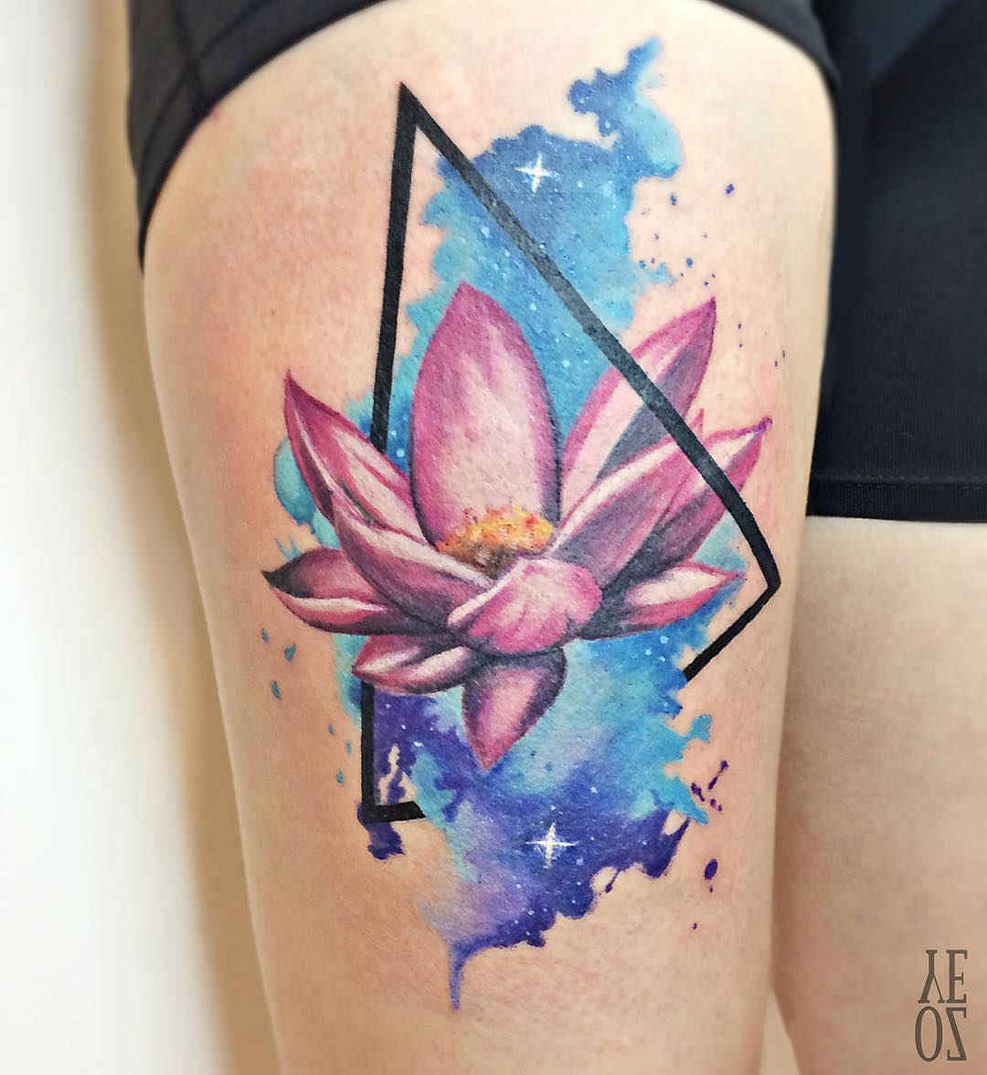 thigh tattoo lotus flower