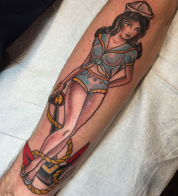 forarm girl sailor tattoo
