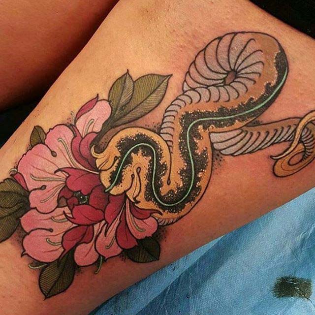 snake stem flower tattoo